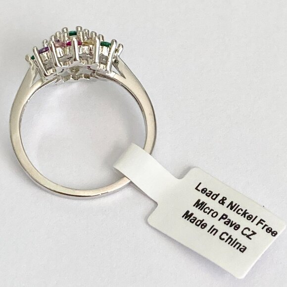 Fruit Salad Cubic Zirconia Halo Ring Rhodium Plated Size 7 8 9 Cocktail Green - Picture 11 of 13